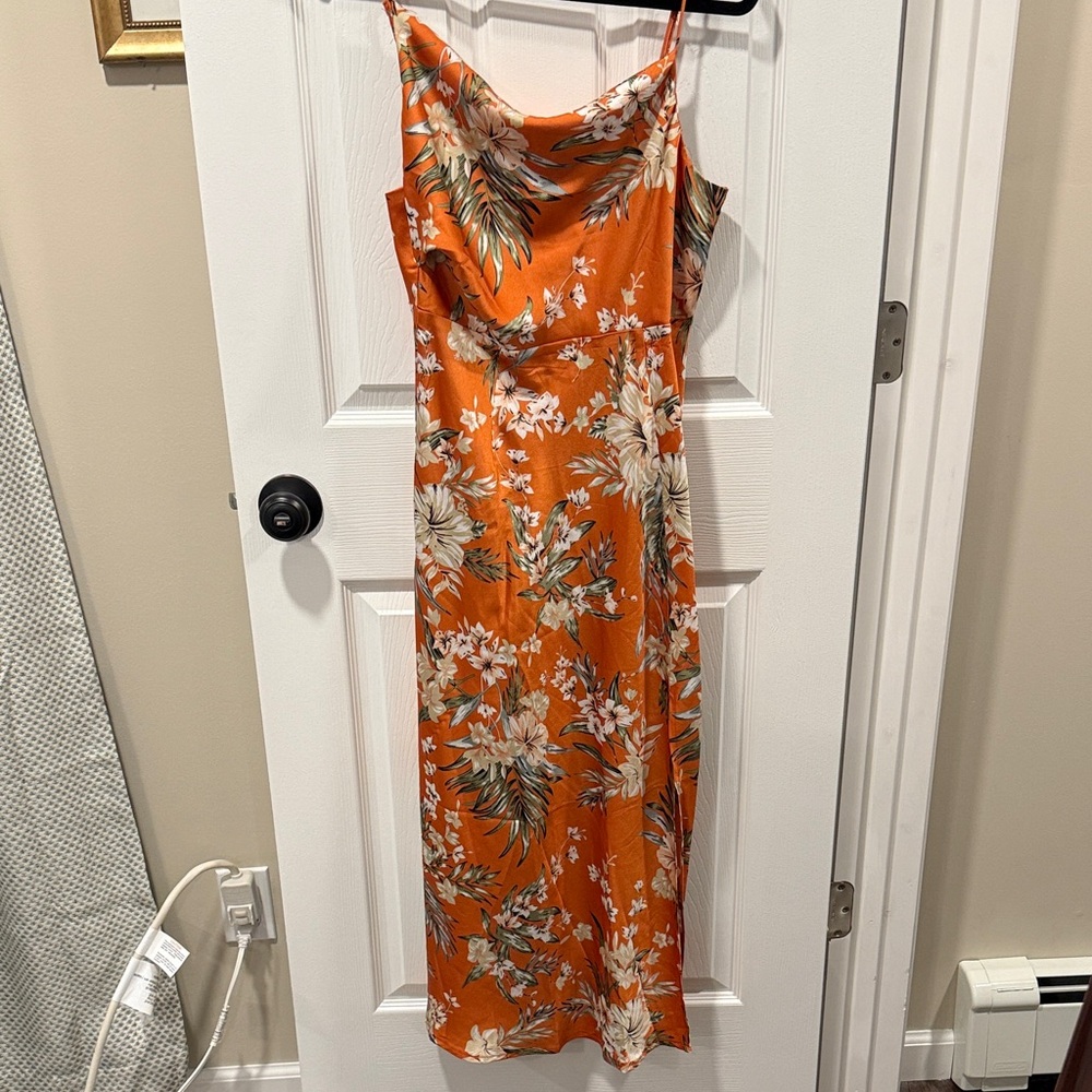 Hello Molly Tropical Floral Midi Dress in Orange